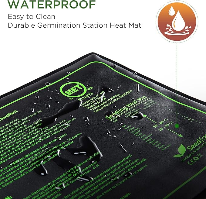 MET Certified Seedling Heat Mat, Seedfactor Adjustable Temperature Waterproof Durable Germination Station Heat Mat, Warm Hydroponic Heating Pad for Indoor Home Gardening Seed Starter