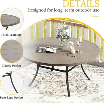 VICLLAX Outdoor Dining Set for 8, Outdoor Furniture Includes 60" Round Patio Table and Swivel Padded Chairs, Grey Wood Grain Tabletop and Grey Fabric