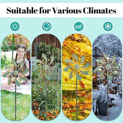 Wind Sculpture for Outside Standing Vintage Wind Spinner Yard Art Decorations Metal Windmill for Outdoor Patio Lawn Garden Decor (2pcs-Green)