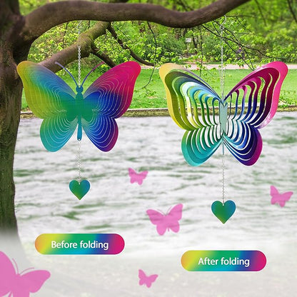 Rainbow Butterfly Bird Deterrents for Outside,Reflective Wind Spinner Gifts for Women Mom,3D Wind Chimes for Outside,Metal Pinwheels Bird Scare Devices for Garden Decor,Patio,Yard Decor,Hanging Decor