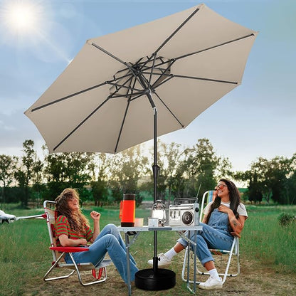 FLAME&SHADE 9ft Patio Umbrella - 2 Tiers Outdoor Umbrella with Push Button Tilt and Crank for UV Protection, Table Market Umbrella for Garden, Deck, Backyard, Pool and Beach(Taupe)