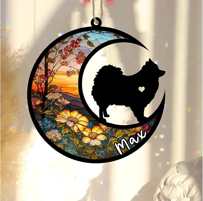 Personalized Dog Memorial, Custom Name Pomeranian Dog Christmas Ornament with Name, Custom Breeds, Pet Loss Light Catcher, Gifts for Lovers Loss of Pet Sympathy on Mothers Day Christmas