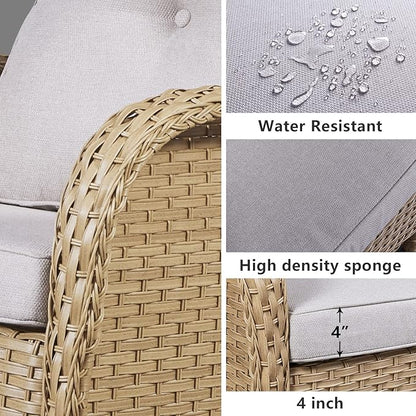 HUMMUH Patio Wicker Rocking Chairs Set of 2 Rattan Outdoor Rocking Chairs for Front Porch Garden Backyard Lawn Balcony Weather Rocker Chair with Side Table