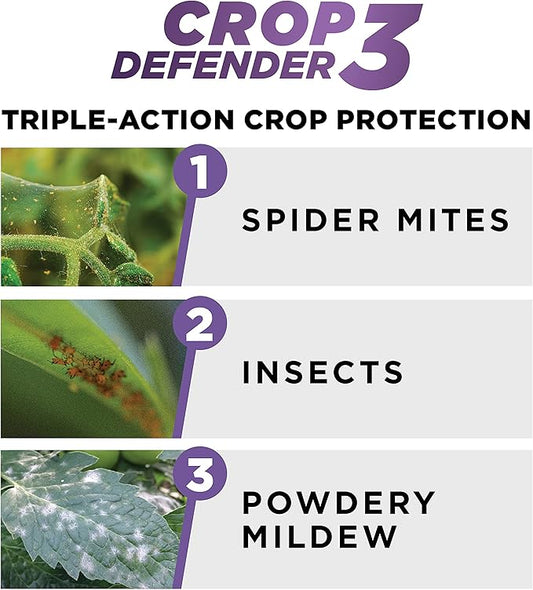 Grower's Ally Crop Defender 3 Concentrate 1 qt | Natural, Safe & Organic Insecticide & Fungicide Control for Plants - Powdery Mildew, Spider Mites & Russet Mite Killer – Makes 100 Gallons