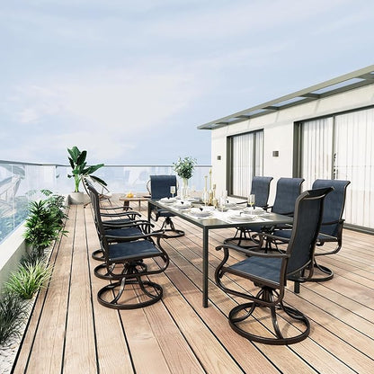 Amopatio Patio Swivel Chairs Set of 8, Outdoor Swivel Rocker Dining Chairs with All Weather Textilene High Back & Metal Frame, for Backyard Deck Lawn Garden, Navy Blue