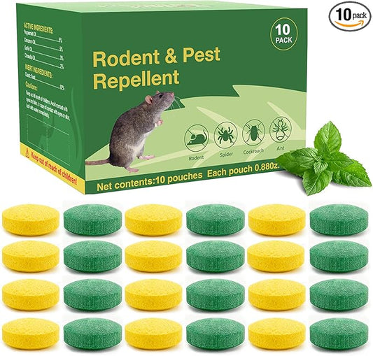 Rodents Repellent with Peppermint Oil for Squirrel - Mouse/Rat/Mole Repellent Balls for Indoor/Outdoor, Car Engines, Garage, Attic - Mice Deterrent Alternative to Moth Balls & Mouse Traps. (10 Pack)