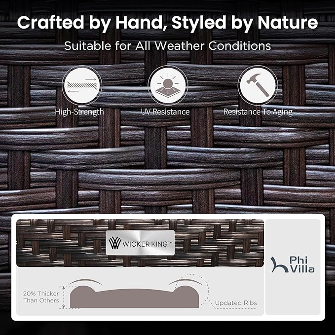 PHI VILLA Outdoor Porch Furniture Set, Upgraded Wicker&Metal Deep Seating Patio Furniture Conversation Set with Waterproof Thick Cushions for Balcony, Deck, and Yard (4 Pieces,Navy)