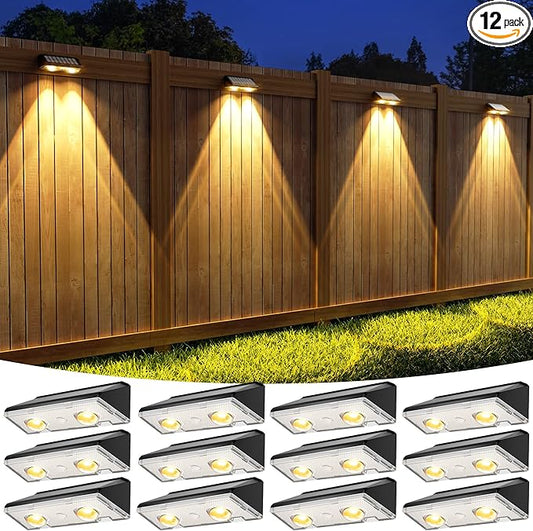 APONUO Solar Fence Lights Outdoor Waterproof, Fence Lights Solar Powered, 9 RGB Color Modes&Warm White&Cool White, Fence Solar Light Outdoor for Backyard, Patio, Wall, Yard,Deck（Black, 12 Pack）