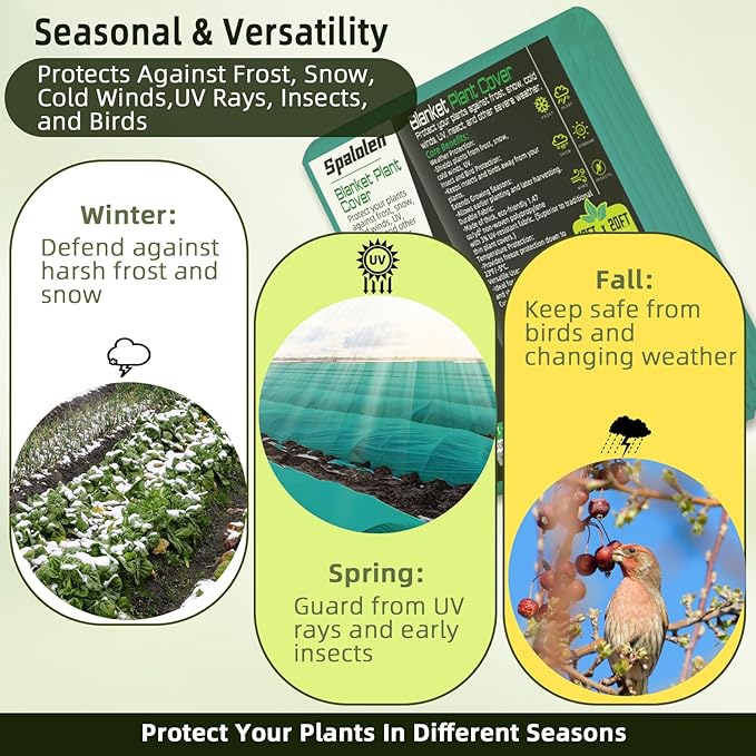 Plant Covers Freeze Protection, 10ft X 20ft Floating Row Cover 1.47 oz/yd² Fabric, Garden Frost Cloth Frost Blanket Plant Frost Covers for Outdoor Winter Frost/Sun Pest Protection - Green