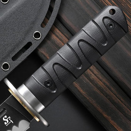 Sitivien ST29 Fixed Blade Knife, AUS-10 Steel Blade G10 Handle Full Tang Bowie Knife for Outdoor Camping Hunting Fishing Working(Black)