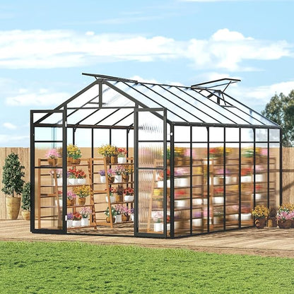 VEVOR Polycarbonate Greenhouse, 8 x 14 Ft, Outdoor Greenhouse with 2 Vent Windows, Pavilion Styled Greenhouse with Hinged Door, Aluminum Large Walk-in Greenhouse Kit for Outside Garden Backyard