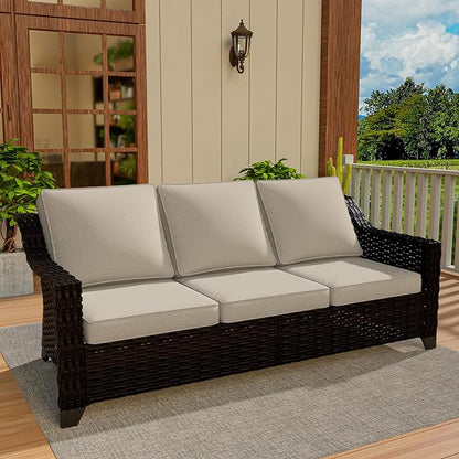Vista Vibe 78" Patio Wicker 3-seat Sofa, Deep Seat & Upholstered Loveseat, Outdoor All-Weather Rattan Couch with Removable Cushions, Steel Frame Couch for Garden, Poolside (Brown/Beige)