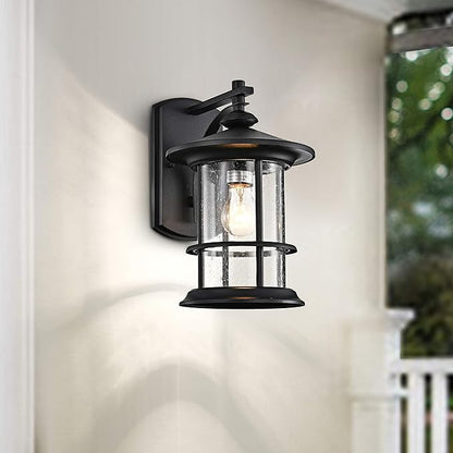 MICSIU Textured Black Outdoor Wall Light 2 Pack, Clear Seedy Glass Large Exterior Porch Wall Lantern, H12.5 Inch Exterior Lights for House, Front Porch, Patio, Backyard.
