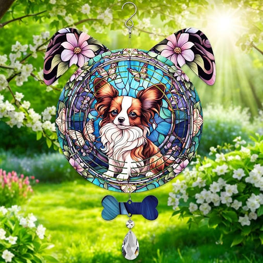 Papillon Dog Ears Wind Spinner, Papillon Wind Spinner Hanging for Yard and Garden V02