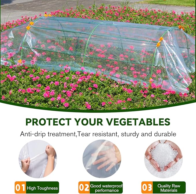 Greenhouse Plastic Sheeting- 6 mil Clear Plastic Sheeting -Waterproof Cover, UV Resistant Poly Tarp Hoop Covering for Farms Greenhouse Garden Outdoor, 12x25 FT