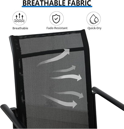 Outdoor Dining Chairs Set of 4, Stackable Patio Chairs with Textilene Fabric, Lightweight Garden Chairs for Poolside, Backyard, Camping, Black