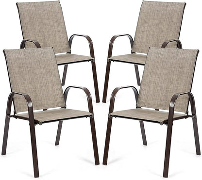Tangkula 4 Piece Patio Dining Chairs, Outdoor Bistro Chairs W/Curved Armrests, Easy-to-Dry Fabric, Reinforced Steel Frame, Wide & Comfortable Camping Chairs for Garden, Poolside, Backyard (2, Grey)