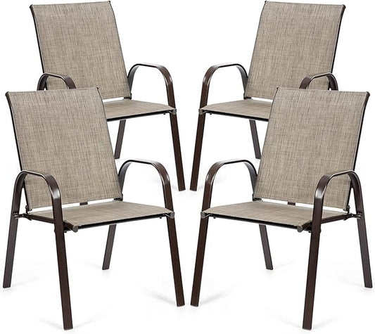 Tangkula 4 Piece Patio Dining Chairs, Outdoor Bistro Chairs W/Curved Armrests, Easy-to-Dry Fabric, Reinforced Steel Frame, Wide & Comfortable Camping Chairs for Garden, Poolside, Backyard (2, Grey)