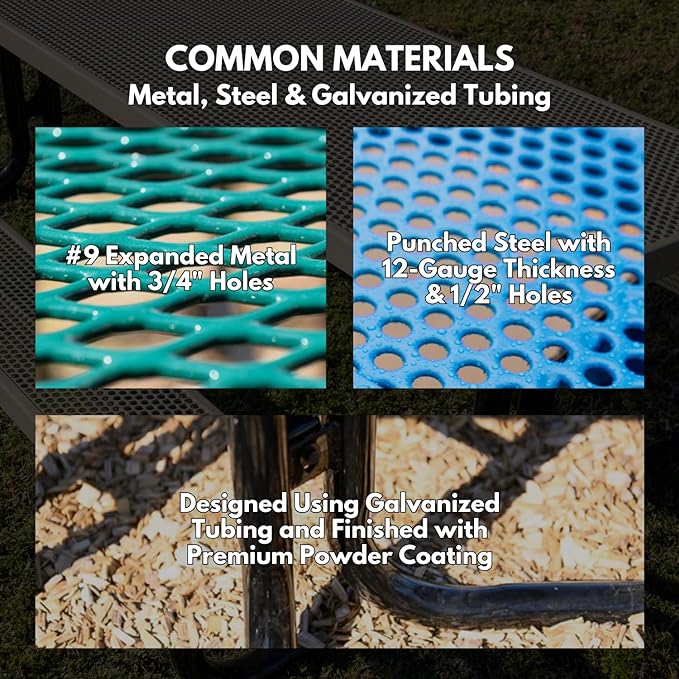 COATEDOUTDOORFURNITURE Heavy-Duty Portable Outdoor Kids Table with Umbrella Hole, Expanded Metal Kids Picnic Table, Commercial-Grade, Made in America (46 in, Square, Childrens, Light Blue)