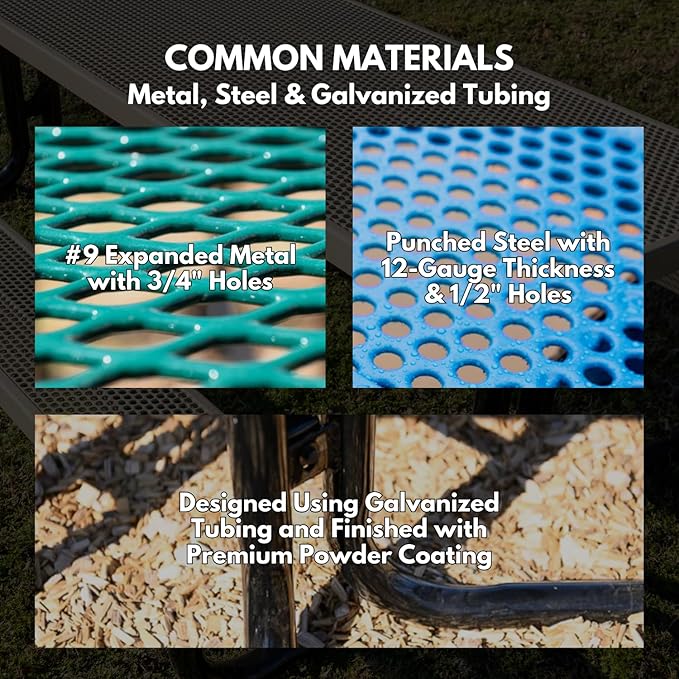 COATEDOUTDOORFURNITURE Coated Outdoor Furniture Heavy-Duty Portable ADA-Compliant Outdoor Picnic Table with Umbrella Hole, Expanded Metal Patio Dining Furniture Made in America (46" Square Top, Red)