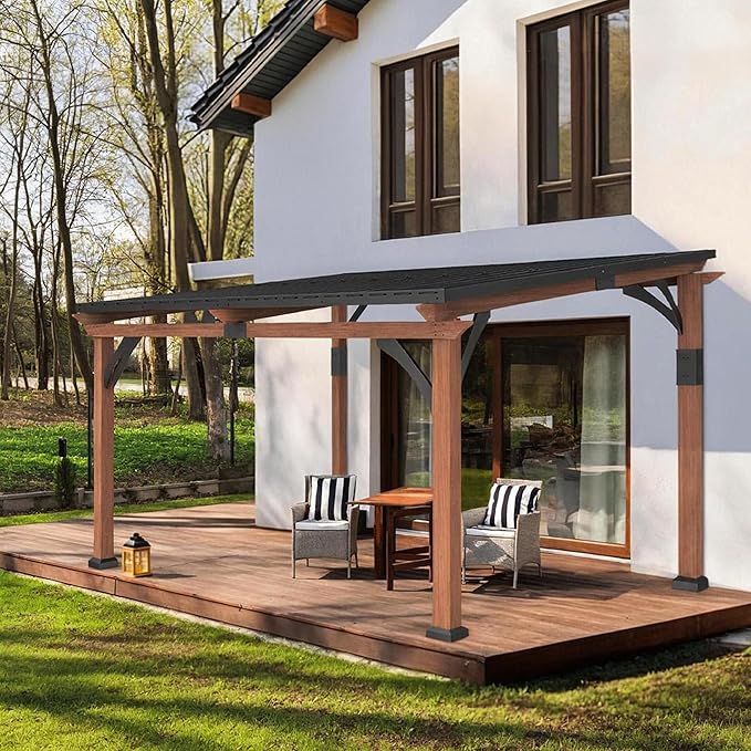 Macrout 10'x12' Outdoor Gazebo, Heavy Duty Pergola with Sloped Metal Roof and Aluminum Frame, Permanent Gazebos for Patio, Decks, Backyard, Garden, 4718 (10'x12')