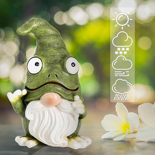 Outdoor Garden Frog Gnome Statue, Garden Gnomes Outdoor Figurine, Sculptures & Statues, Decoration for Outside Yard Lawn Patio Porch Home Decor, Green Nomes Knome Ornament