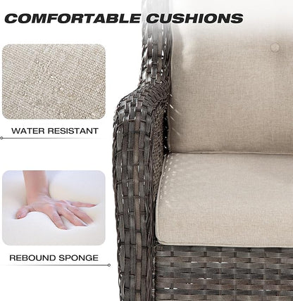 Joyside Outdoor Swivel Rocker Patio Chairs Set of 2 and Matching Side Table - 3 Piece Wicker Patio Bistro Set with Premium Fabric Cushions(Mixed Grey/Beige)