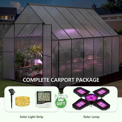8X12 FT Greenhouses for Outdoors,Heavy Duty Polycarbonate Greenhouse, Large Walk-in Greenhouse with Roof Vent, Aluminum Hot House for Garden,Backyard
