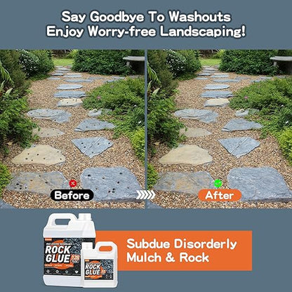Rock Glue, 1Gallon Mulch Glue for Landscaping, Fast-Dry Strong Pea Gravel Stabilizer Landscape, Non-Toxic Long-Lasting Dries-Clear Strong Pea Gravel Binder for Pebble, Pine Straw for Outdoor Gardens