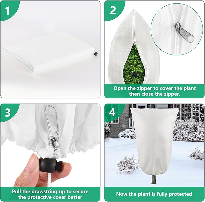 Plant Covers Freeze Protection, 1 Pack 78''× 95'' White Frost Cloths Blankets with Zipper Drawstring Shrub Tree Covers for Winter Outdoor Plants Freeze Protection