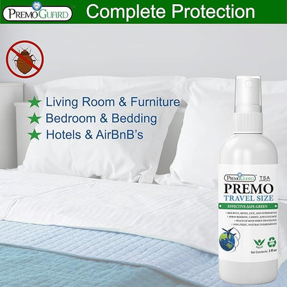 Premo Guard Travel Bed Bug, Mite & Lice Spray 3 oz - TSA Carryon Approved - Natural Stain & Odor Free - Public Transportation, Accommodations & Luggage - Chid & Pet Safe (3 Pack)