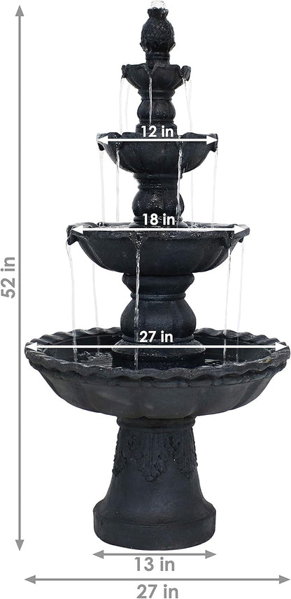 Sunnydaze Pineapple 52-Inch 4-Tier Outdoor Water Fountain - Tall Outdoor Fountain for Garden, Patio or Yard - Black
