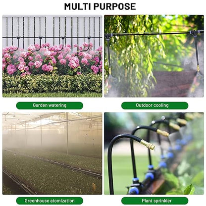 360° Adjustable Drip Irrigation System - 20FT Garden Watering System with 5 Nozzles, Garden Irrigation System, Greenhouse Accessories, Atomizing System for Yard, Lawn, Plants, 5/16 inch Hose