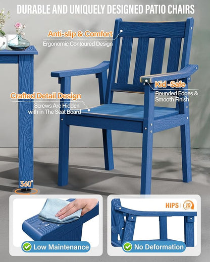 YEFU HIPS Patio Table Set: 10 Piece Outdoor Table and Chairs Dining Furniture Set with Umbrella Hole - Blue Modern Plastic Dining Sets 8 Person for Outside Deck with Metal Aluminum Frame