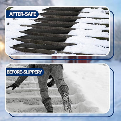 Riakrum 4 Pcs Heated Snow Melting Mats Outdoor, 10 x 48 in Winter Anti-Slip Heated Rubber Mat for Walkways Decks and Sidewalks, Snow and Ice Melting Pads Connection with 9.84 ft Power Cord