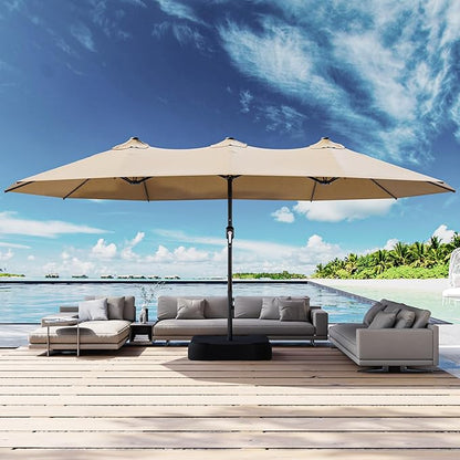 Joyside 15FT Large Patio Umbrella with Base Included, Outdoor Double Sided Umbrella, Rectangle Umbrella with Crank Handle, 12 Sturdy Ribs for Deck, Porch and Pool