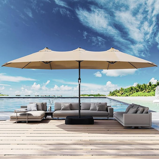 Joyside 15FT Large Patio Umbrella with Base Included, Outdoor Double Sided Umbrella, Rectangle Umbrella with Crank Handle, 12 Sturdy Ribs for Deck, Porch and Pool