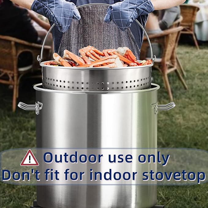 ARC 100QT Stainless Steel Pot with 200,000 BTU Propane Burner - Seafood Boil Pot, Crab Boil Pot, Lobster Pot, Shrimp Boil Pot, Tamale Steamer Pot with Basket and Turkey Fryer Burner