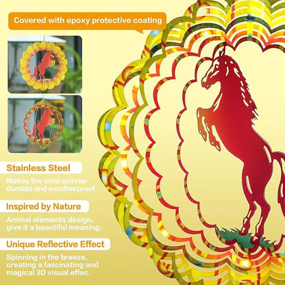 Horse Wind Spinners Horse Gifts for Women/Girls/Men 12 inch 3D Stainless Steel Hanging Wind Spinner Metal Wind Catchers Kinetic Sculpture for Indoor/Outdoor Decor, Yard Art, Garden Decorations