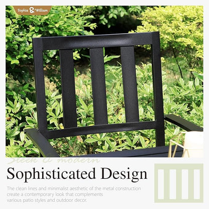 Sophia & William 7 Piece Patio Dining Set Outdoor Table and Chairs Metal Patio Table Furniture Set with Large Rectangular Dining Table for 6 Person and Stackable Outdoor Chairs Support 300LBS (Balck)