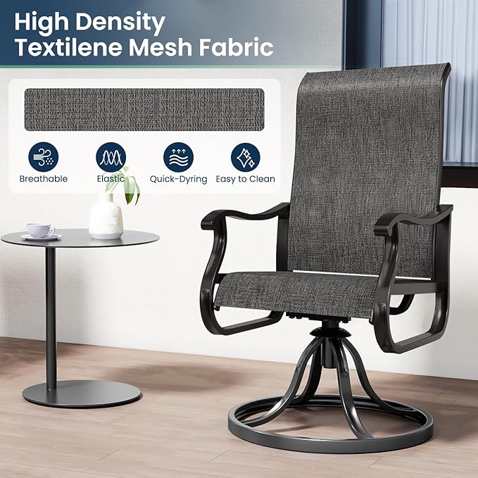 Amopatio Patio Swivel Chairs Set of 4, Outdoor Swivel Rocker Dining Chairs with All Weather Textilene High Back & Metal Frame, for Backyard Deck Lawn, Dark Grey