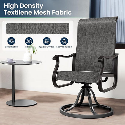 Amopatio Patio Swivel Chairs Set of 4, Outdoor Swivel Rocker Dining Chairs with All Weather Textilene High Back & Metal Frame, for Backyard Deck Lawn, Dark Grey
