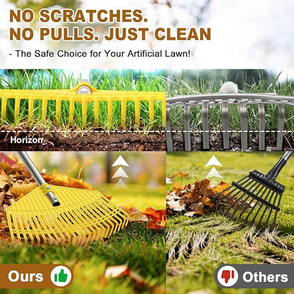 Garden Rake for Leaves - Extra Wide 18" Leaf Rake,Lightweight Long Handle for Women Seniors Kids Effortless Clean-Up,23 Non-Clog Flexible Tines for Lawn-Friendly,80” Adjustable Plastic Rakes for Yard