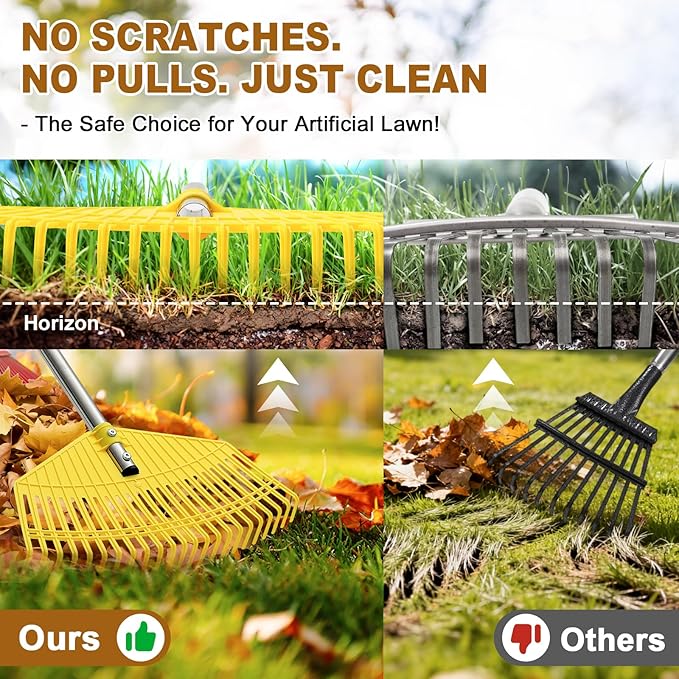 Garden Rake for Leaves - Extra Wide 18" Leaf Rake,Lightweight Long Handle for Women Seniors Kids Effortless Clean-Up,23 Non-Clog Flexible Tines for Lawn-Friendly,65” Adjustable Plastic Rakes for Yard