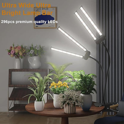 Juhefa LED Grow Light,Super Bright 6000K White Full Spectrum Clip Plant Growing Lamp with Rotatable Dual Head for Indoor Desk Plants,Dimmable & Timer 4/8/12H,High Power Output for Faster Growth,2-Head