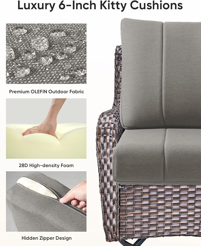 Luxury 24x24x6 Inch Kitty Outdoor Seat Cushions - Set of 2 Water Resistant Patio Chair Comfortable Cushion for Rattan Dining Rocker Glider Chairs Loveseat Couch Sectional Sofa - Grey