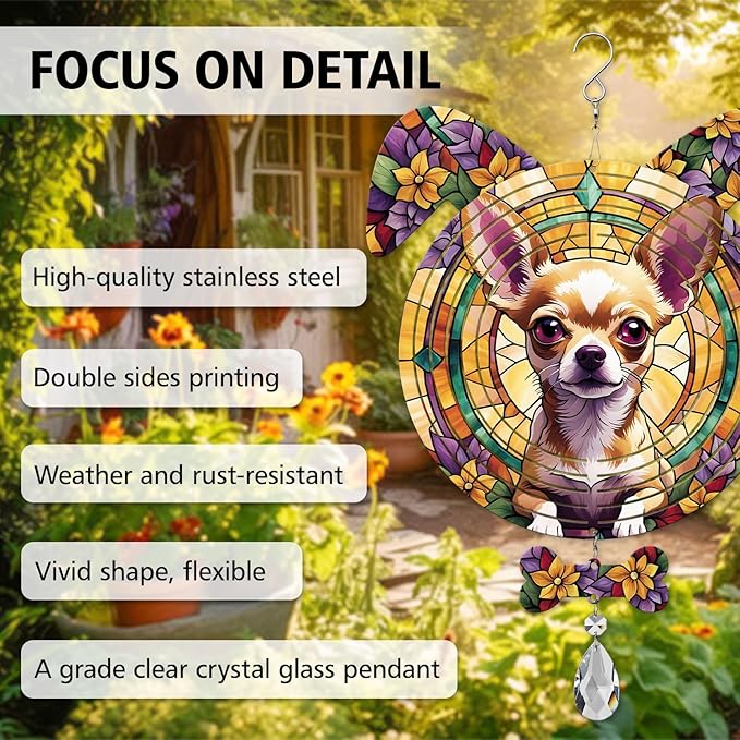 Chihuahua Dog Ears Wind Spinner, Chihuahua Wind Spinner Hanging for Yard and Garden V02