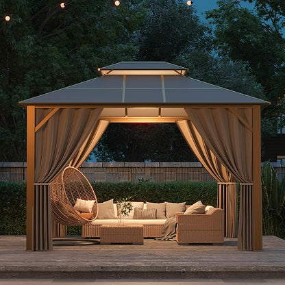 Kingdura Hardtop Gazebo 10'x12' with Double Polycarbonate Roof Canopy, Outdoor Gazebo with All-Weather Resistant Aluminum Frame Permanent Pavilion, UV Blocking for Patio Lawn Garden