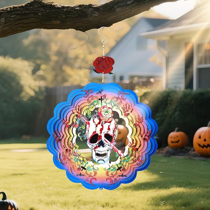 Halloween Wind Spinners Outdoor, 3D Skull Butterfly Wind Spinner 14x12 inches, Kinetic, Stainless Steel Metal, Halloween Decorations Outdoor, Yard Decor, Gift