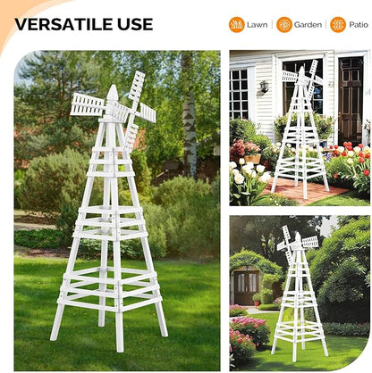 Wooden Windmill, Weather-Proof Wind Spinner, Outdoor Wind Mill for Garden Lawn Patio Decoration (White, Large)